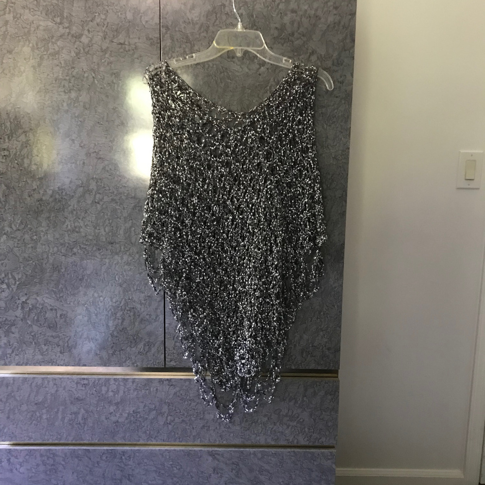 Unique New Hand Crocheted Black & Grey Poncho
